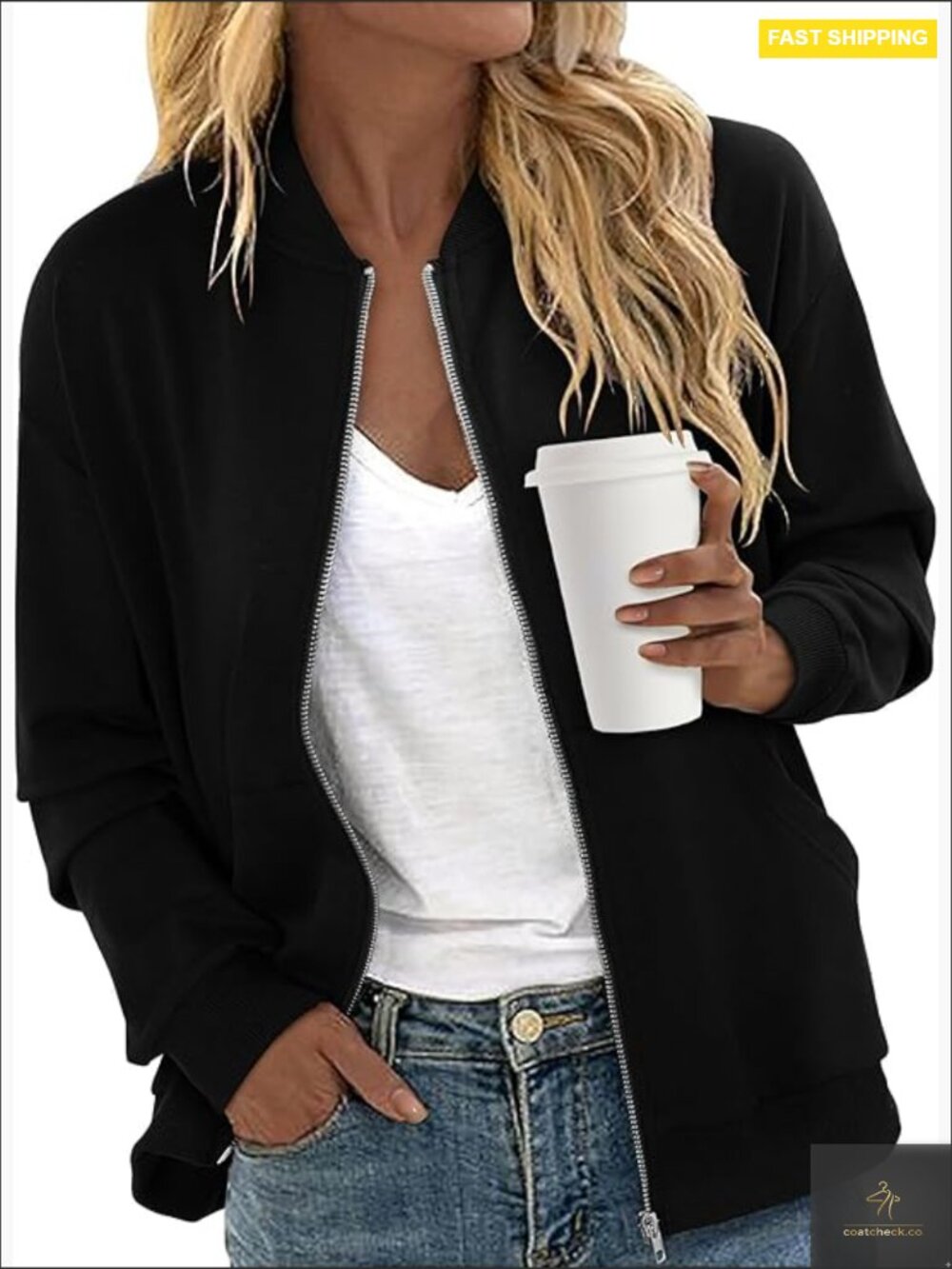 Women's Bomber Jacket Casual Zip Up Long Sleeve Fall Coat Windbreaker with